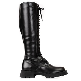 Wysokie sznurowane workery damskie czarne Shelovet