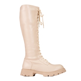 Wysokie sznurowane workery damskie beżowe Shelovet beżowy