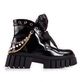 Lakierowane botki damskie z ozdobami Shelovet czarne