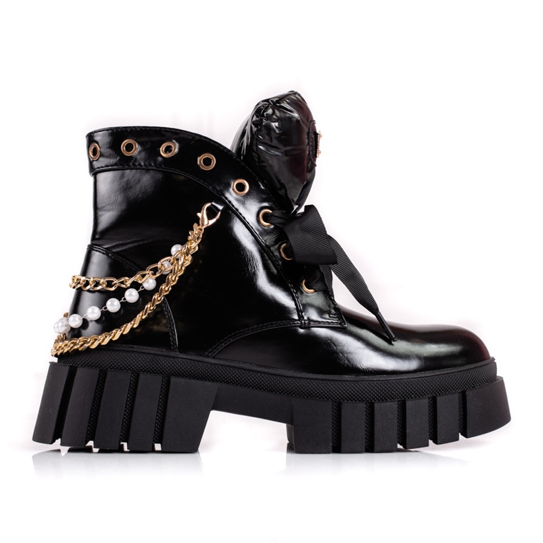 Lakierowane botki damskie z ozdobami Shelovet czarne