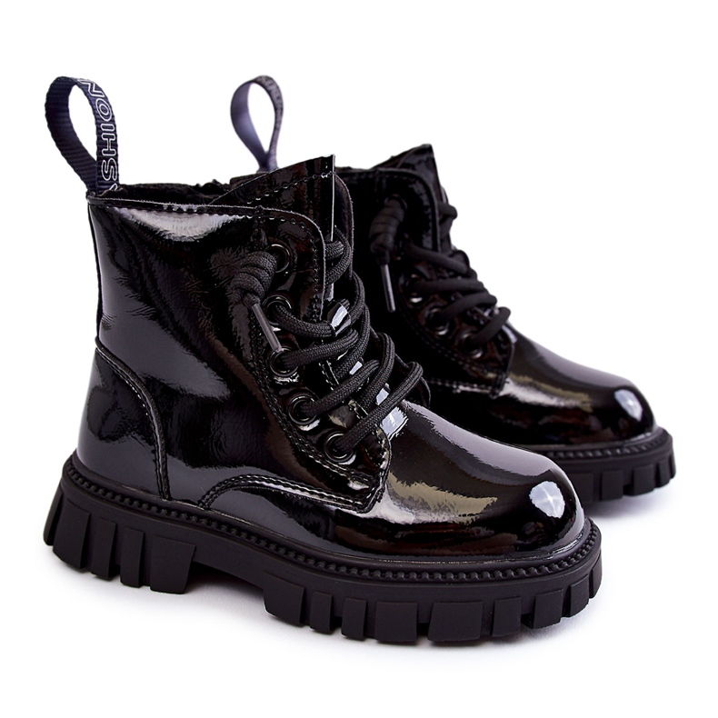 PA1 Lakierowane Ocieplane Botki Czarne Heidi