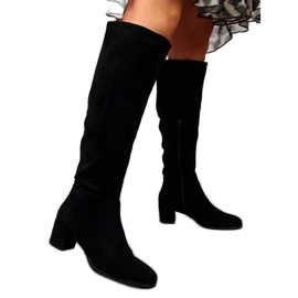 Kozaki damskie na słupku ocieplane czarne Sergio Leone