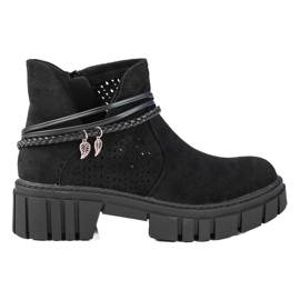 Ażurowe botki damskie na platformie Shelovet czarne