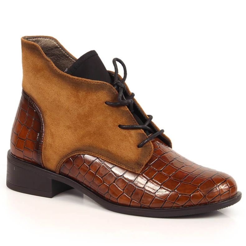 Botki damskie sznurowane ocieplane brązowe Jezzi