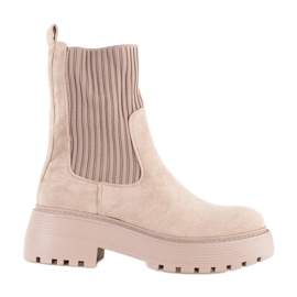 Workery damskie z elastyczną cholewką Shelovet beżowe beżowy