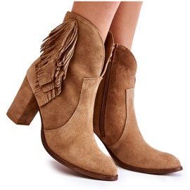 Damskie Zamszowe Botki Lewski Shoes 3093 Beżowe beżowy