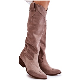 Damskie Kozaki Na Obcasie Lewski Shoes 3235 Cappucino beżowy