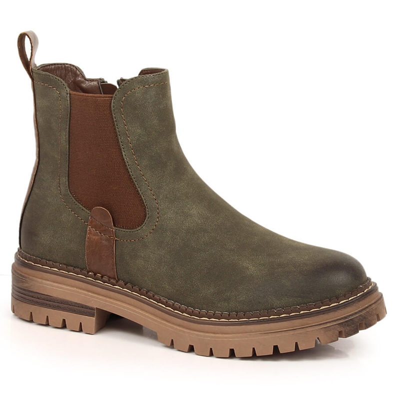 Botki sztyblety na platformie ocieplane zielone eVento