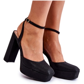 Damskie Sandały Brokatowe Na Słupku Czarne Rosel