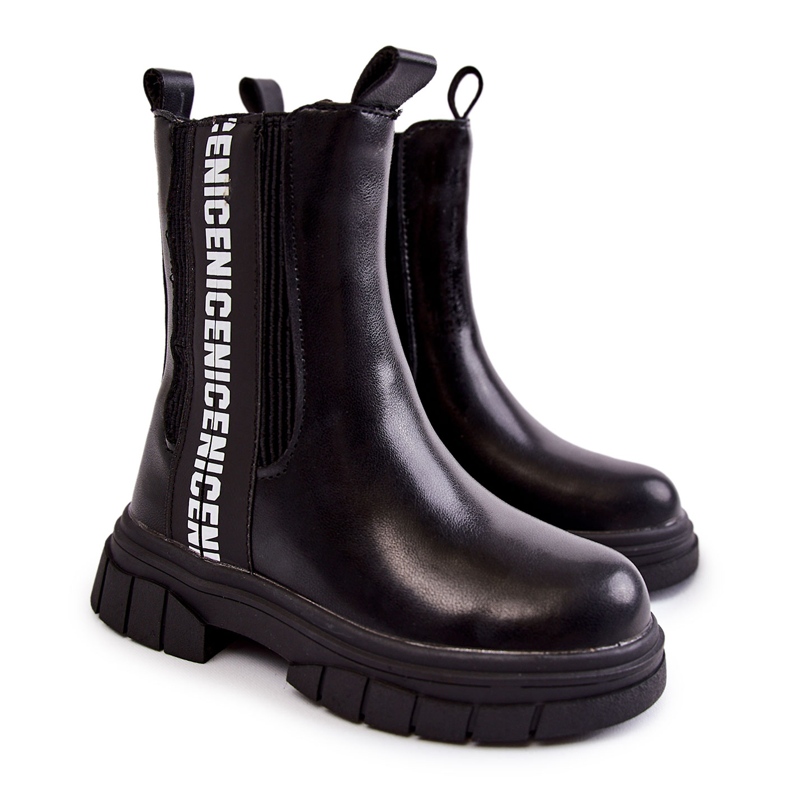 Dziecięce Wysokie Botki Ocieplane Czarne Kimmy