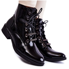 S.Barski Klasyczne Lakierowane Damskie Ocieplane Botki Czarne Grimma