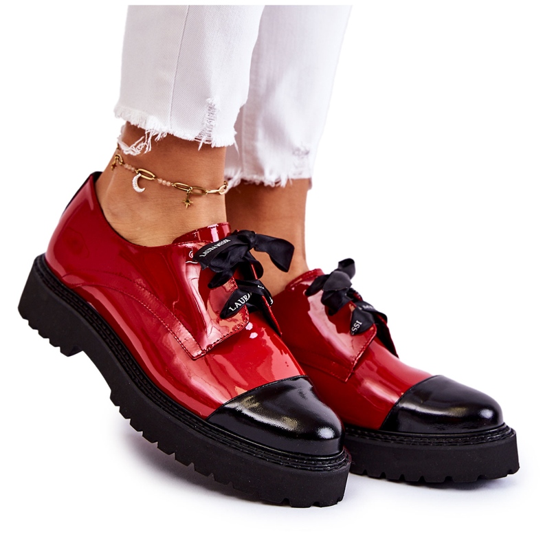 Lakierowane Półbuty Wiązane Laura Messi 2441 Czerwone
