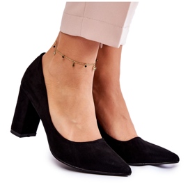 PS1 Klasyczne Zamszowe Czółenka Na Słupku Czarne Kendra