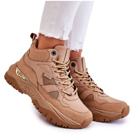 Damskie Wysokie Buty Sportowe Memory Foam System Big Star KK274355 Beżowe beżowy