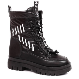 Śniegowce damskie sznurowane na platformie czarne Vinceza