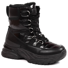 Śniegowce damskie sznurowane metaliczne czarne Potocki