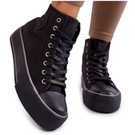 Damskie Wysokie Ocieplane Trampki Big Star KK274173 Czarne