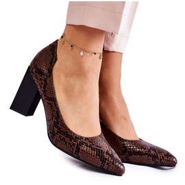 Skórzane Wężowe Czółenka La.Fi 230027BR-XS Brązowe