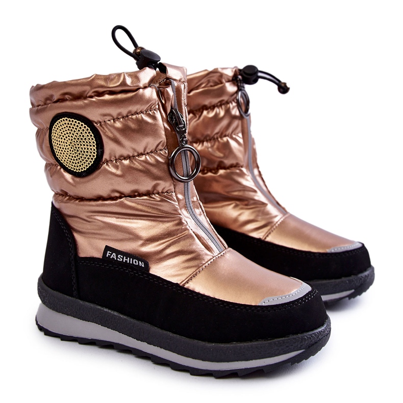 Wysokie Śniegowce Ocieplane Wełną Złote czarne