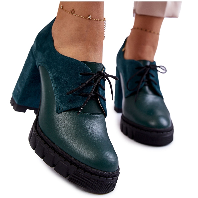 PA2 Modne Zamszowo-Skórzane Botki Na Platformie Zielone Carisa