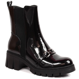 Botki lakierowane na klocku i platformie z łańcuchem ocieplane czarne Potocki