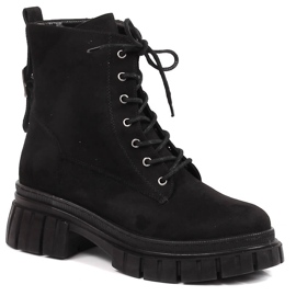 Workery zamszowe damskie na platformie ocieplane czarne T.Sokolski