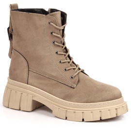 Workery zamszowe damskie na platformie ocieplane beżowe T.Sokolski beżowy