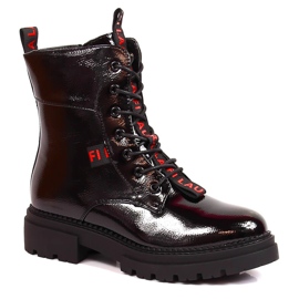 Lakierowane botki damskie ocieplane czarne Laura La.Fi