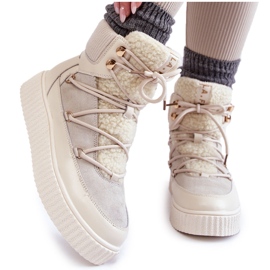 PL4 Damskie Botki Śniegowce La.Fi 280072W-QN Jasnobeżowe beżowy