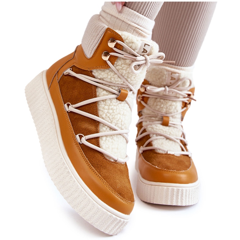 PL4 Damskie Botki Śniegowce La.Fi 280072Y-QN Camel brązowe