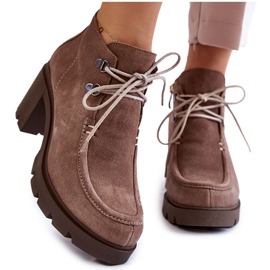 Damskie Zamszowe Botki Wiązane Jasnobrązowe Marianne