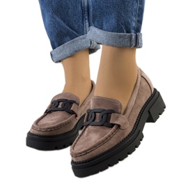 Brązowe półbuty eko-zamsz beżowy