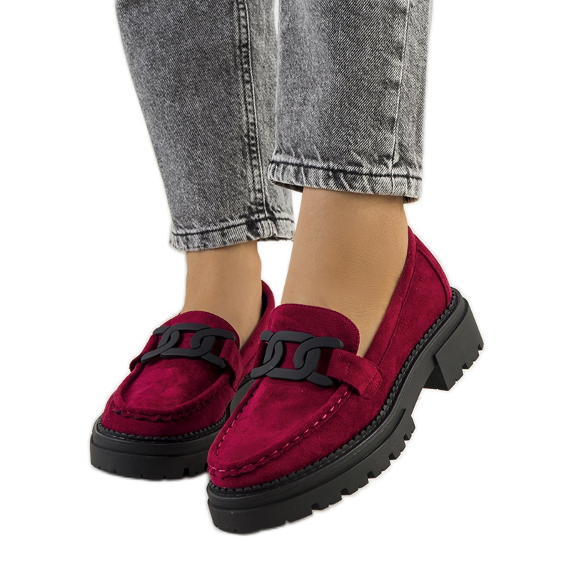 Bordowe półbuty eko-zamsz Gabriella czerwone