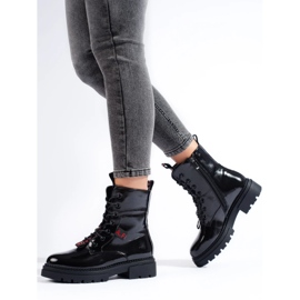 Workery damskie Shelovet czarne z lakierowanej skóry ekologicznej