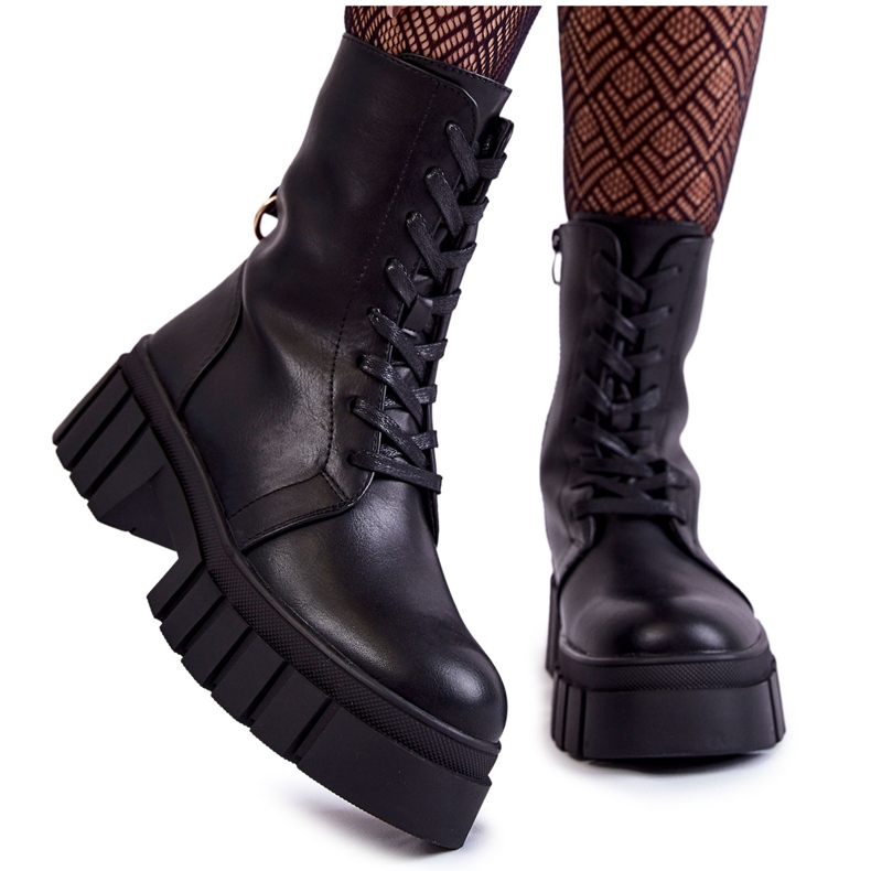 Sergio Leone Skórzane Ocieplane Botki Na Platformie Czarne Telisa