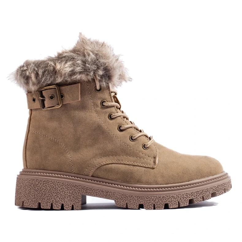 Trapery damskie z futerkiem beżowy