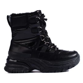 W. Potocki Czarne śniegowce damskie z futerkiem Potocki