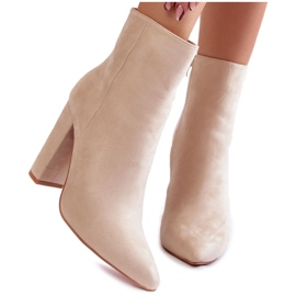 Eleganckie Zamszowe Botki Na Słupku Beżowe Ettany beżowy