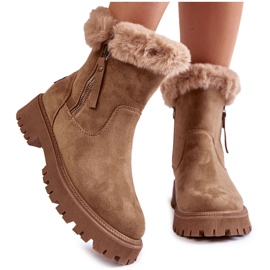 Vinceza Zamszowe Botki Z Futerkiem Na Suwak Beżowe Rezan beżowy