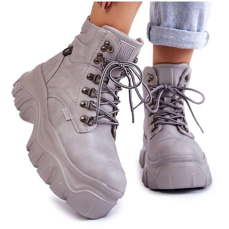 Damskie Botki Trapery Memory Foam Big Star KK274367 Szare