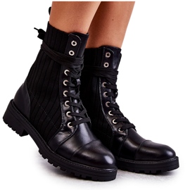 PG1 Botki Damskie Ze Skarpetą Wiązane Czarne Livaro