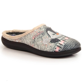 Komfortowe kapcie domowe damskie ciepłe z pingwinem Inblu szare