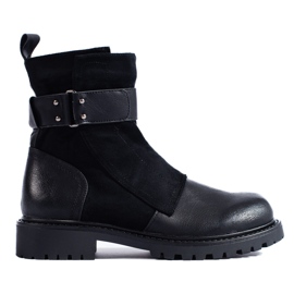 SHELOVET Czarne workery damskie ze sprzączką