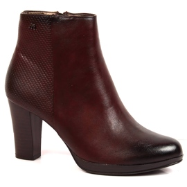 M. DASZYŃSKI Botki damskie na słupku ocieplane bordowe M.Daszyński bordowy