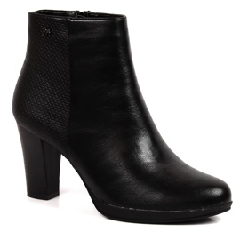 M. DASZYŃSKI Botki damskie na słupku ocieplane czarne M.Daszyński