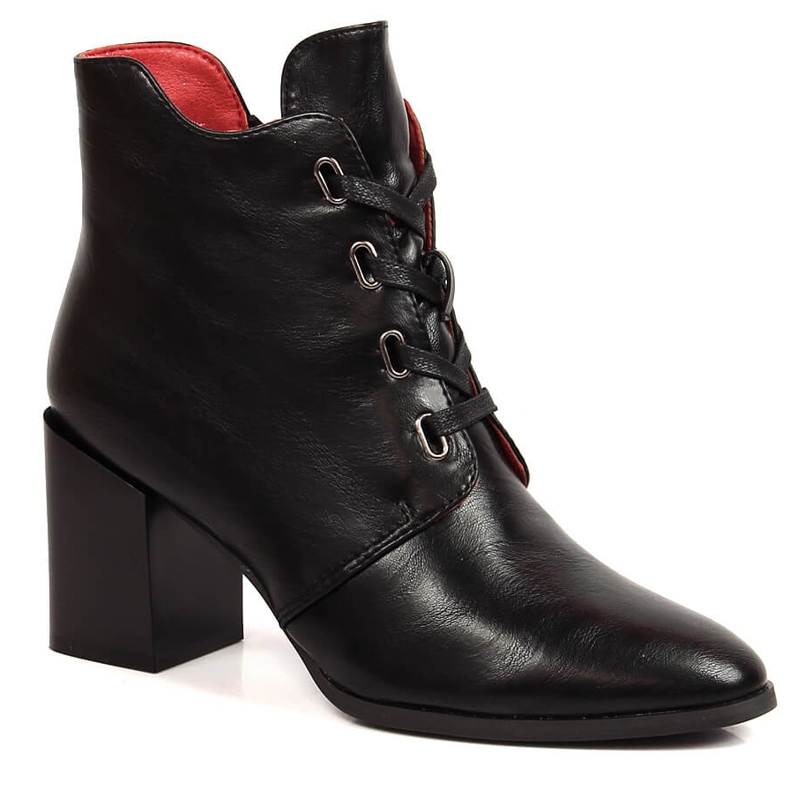 M. DASZYŃSKI Botki damskie na słupku ocieplane czarne M.Daszyński