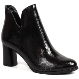 Botki lakierowane damskie na słupku ocieplane czarne Jezzi