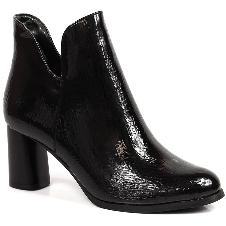 Botki lakierowane damskie na słupku ocieplane czarne Jezzi
