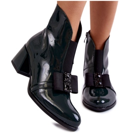 PA2 Lakierowane Botki Na Obcasie Z Ozdobną Kokardą Zielone Hallie