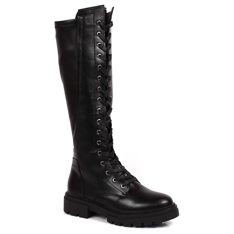 Kozaki damskie oficerki sznurowane i na suwak ocieplane czarne Jezzi